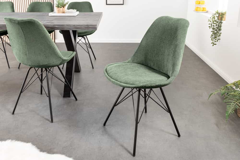 Design Stuhl SCANDINAVIA MEISTERSTÜCK grün Cord schwarz Metall-Gestell