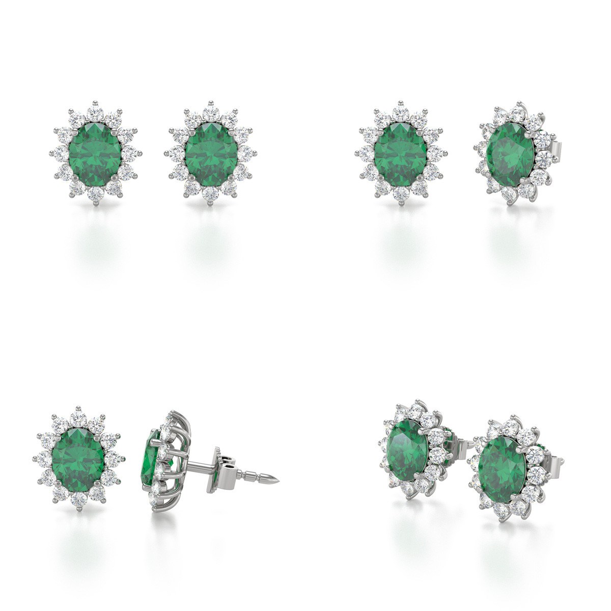 Boucles d'oreilles ADEN Emeraude et Diamants sur Argent 925 1.25grs