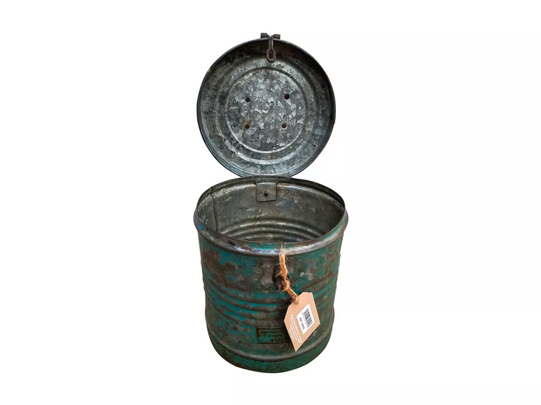 Bidon en metal bleu 20x20x23h