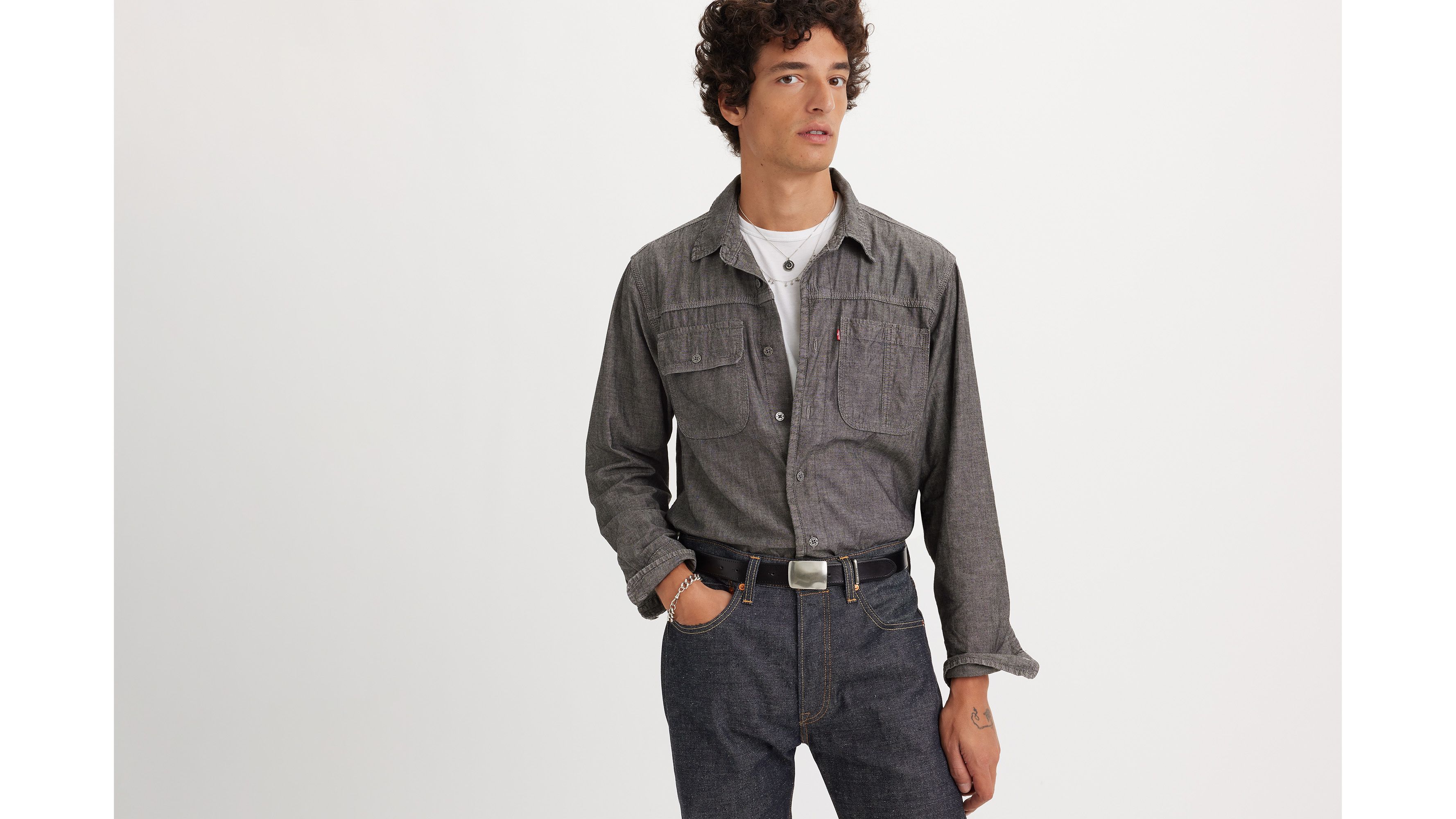 Chemise Worker manches longues Auburn - Riley Black Chambray - Noir