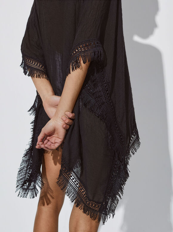 Caftan com franjas - Preto