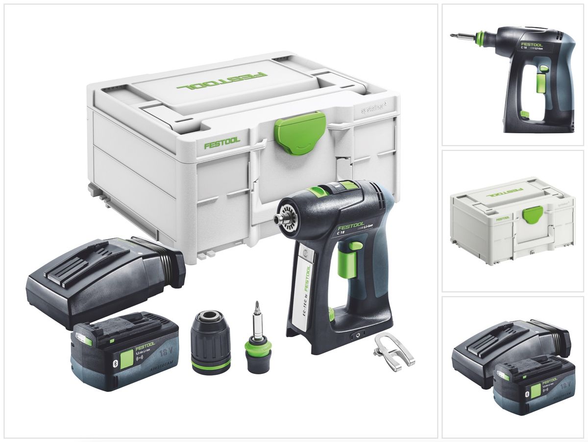 Festool C 18-Basic Accuboormachine 18 V 45 Nm Borstelloos + 1x Accu 5,0 Ah + Lader + Systainer