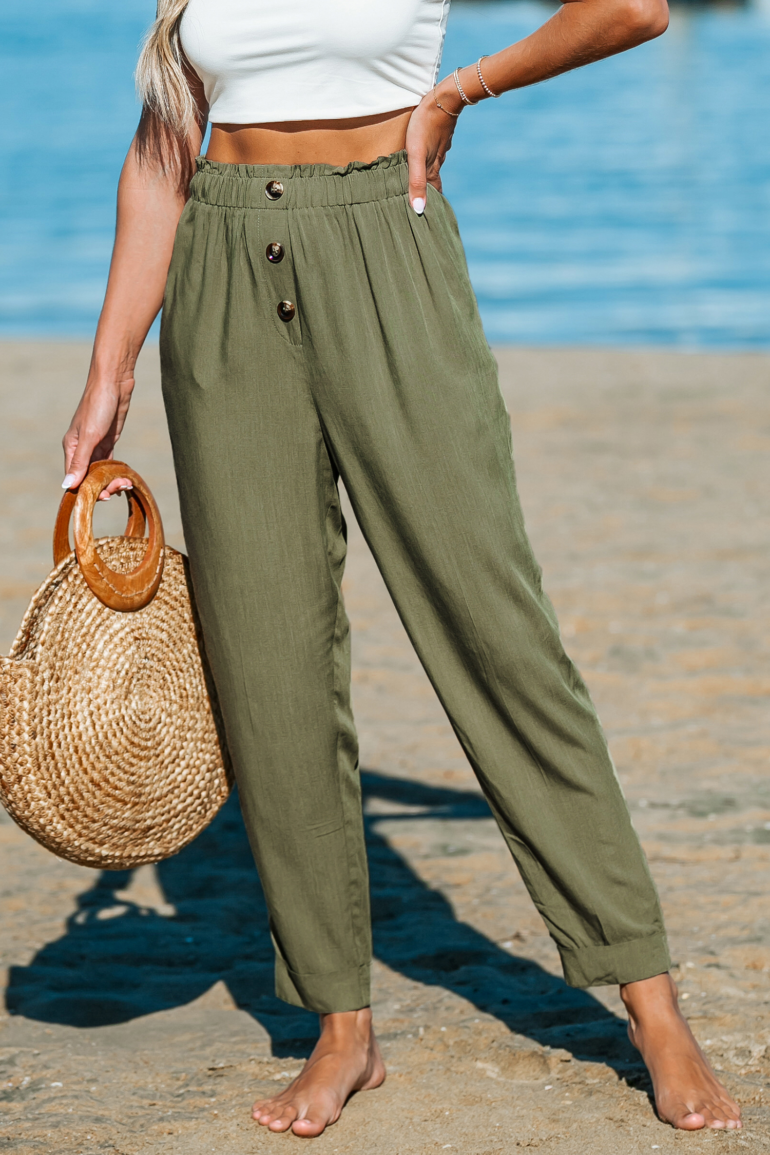 Pantalon à jambes trapèze vert