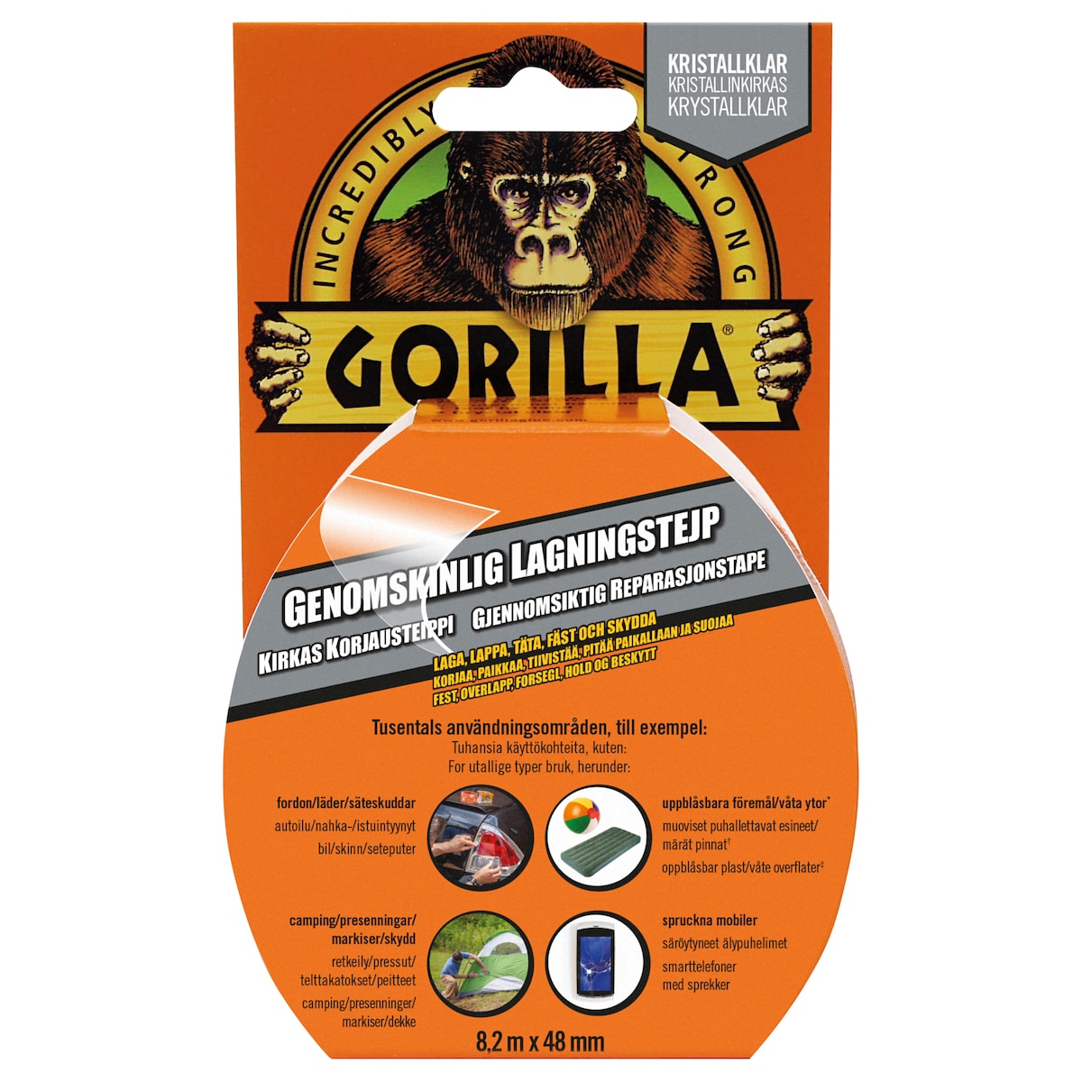 Gorilla Glue-tape, gjennomsiktig, 8,2 m × 48 mm