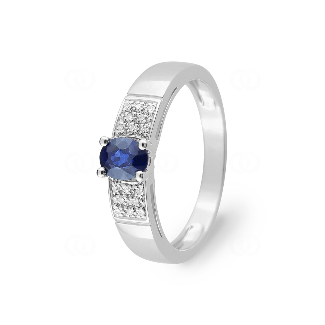 Damenring 750/18 K Weissgold mit Saphir 0.47ct. und Diamanten 0.04ct.