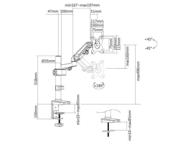 NEOMOUNTS Tischhalterung DS70-750BL1 bis 7 kg – Schwarz Full-Motion-Tischhalterung für 17-27