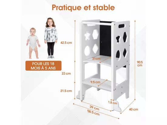 Yoleo Tour d'observation Montessori en Bois, Tour d'apprentissage sécurisée, Marchepied pour bébé avec Tableau Noir