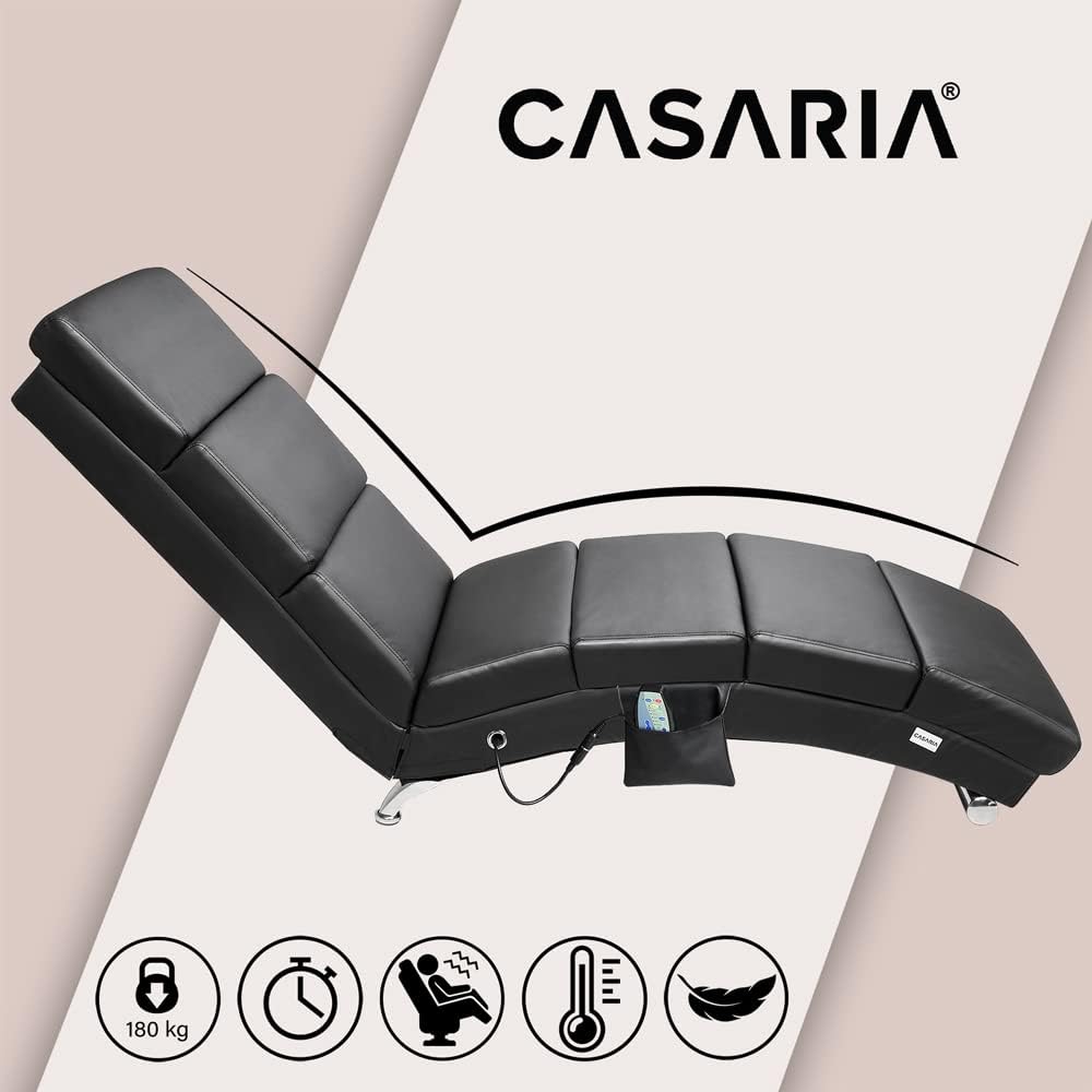 Casaria® Relaxliege Massage Heizfunktion 186x89x55cm Ergonomisch Kunstleder Gepolstert 180 kg Belastbarkeit Wohnzimmer Chaiselongue Relaxsessel Schwarz