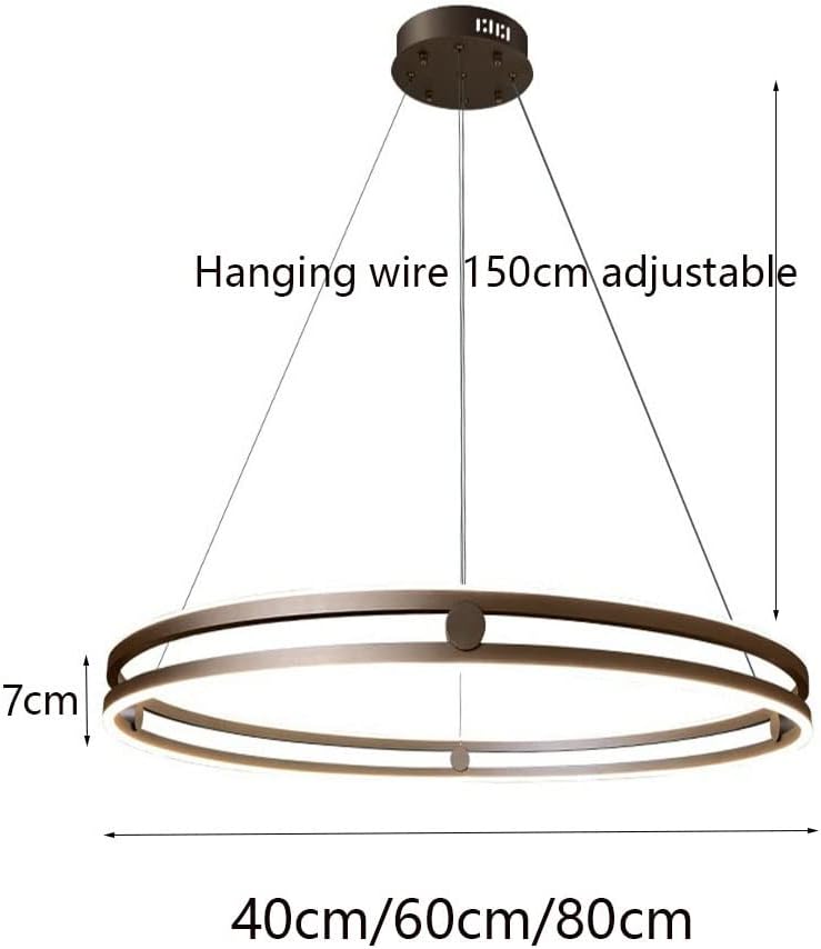 LED Pendelleuchte Esszimmer Metall ring Kronleuchter Höhenverstellbar Wohnzimmerlamp Dimmbar mit Fernbedienung Hängeleuchte Esstisch Pendellampe Acryl Hängelampe Küchen (Kaffee, L60cm/72W)