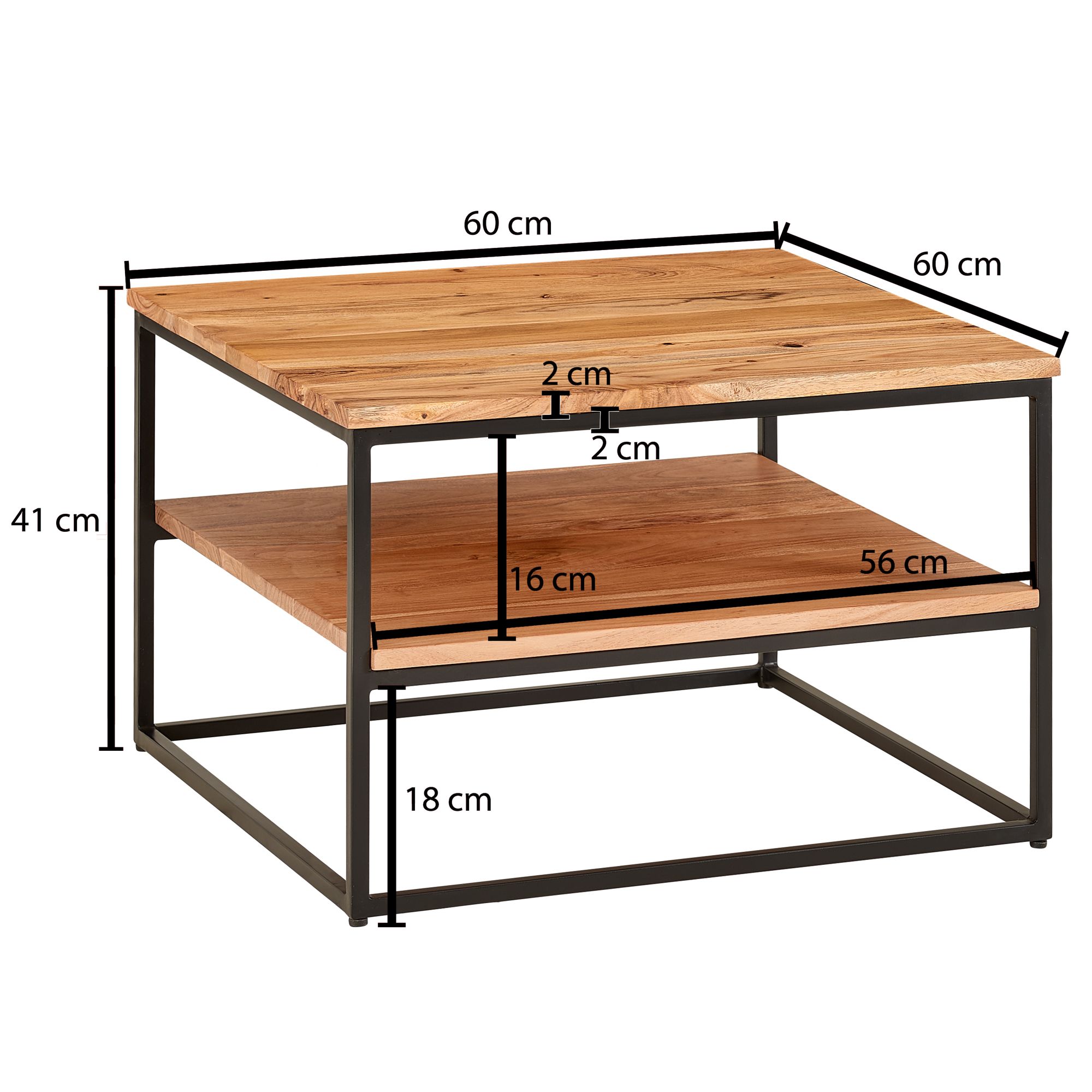 FineBuy Couchtisch 60x60x41 cm Holz Massiv Wohnzimmertisch Modern Sofatisch