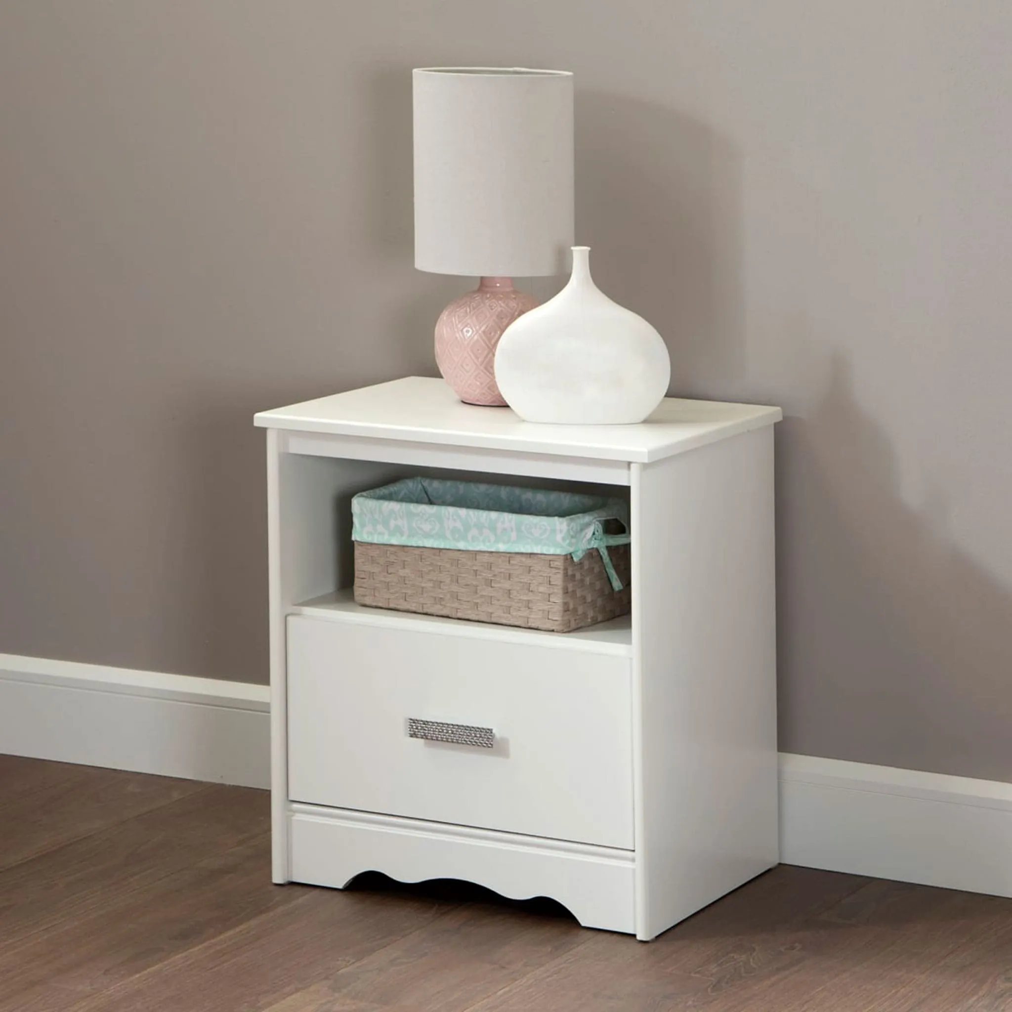 South Shore Table de Nuit 1 Tiroir Tiara - Blanc Solide