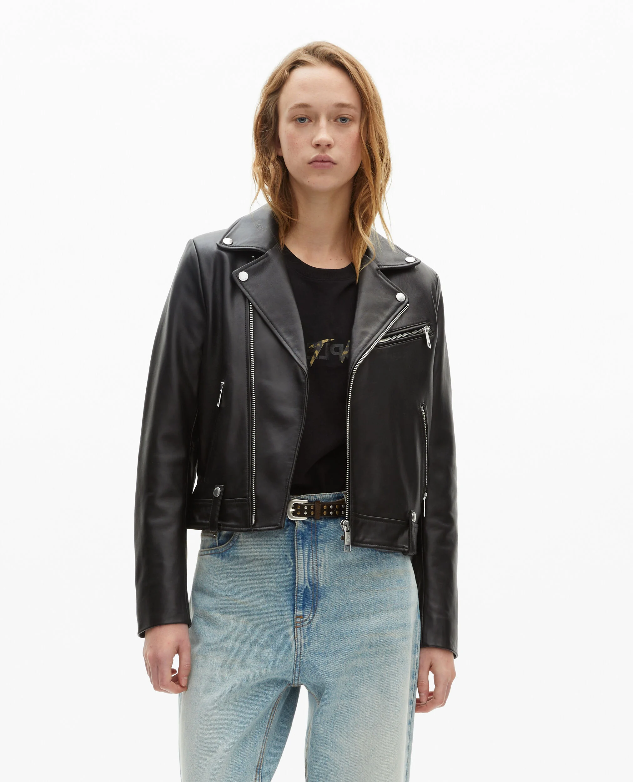 Blouson motard en cuir noir
