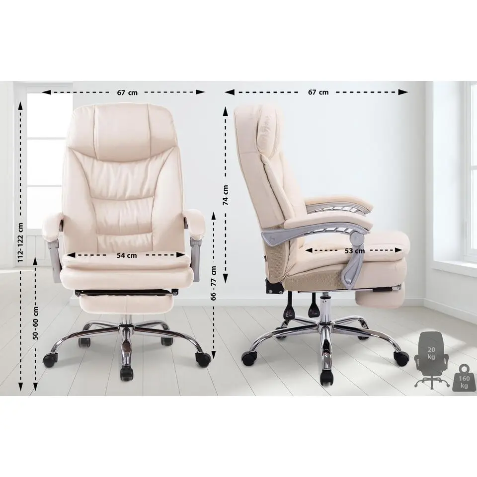 CLP Bureaustoel XL Troy chroom Frame - Kunstleer - creme