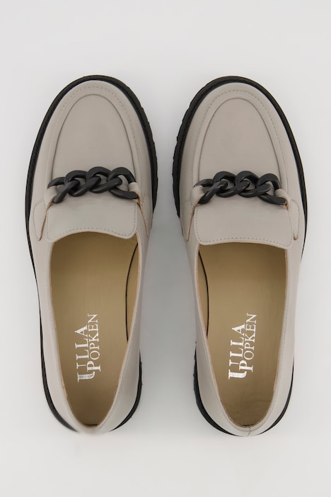Leder-Loafer, Chunky-Kette, Weite H