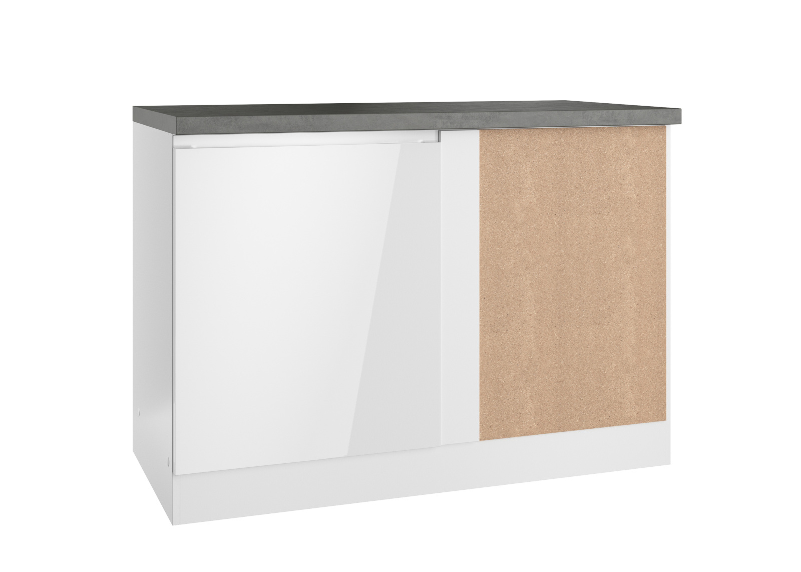 Eckunterschrank MONZA - weiß Hochglanz - Beton-Optik