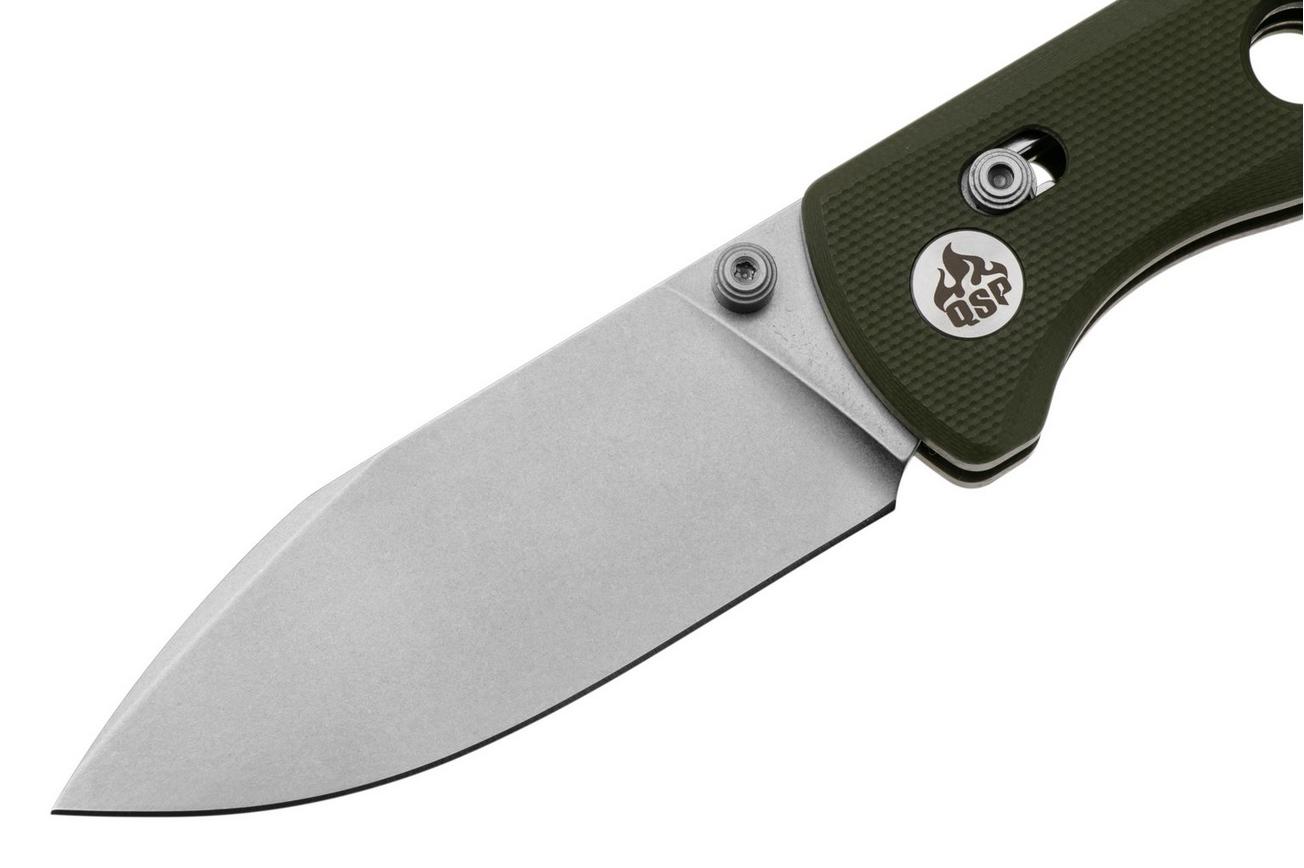 QSP Knife Canary Glyde 150GL-B1 Stonewashed 14C28N, Green G10, zakmes