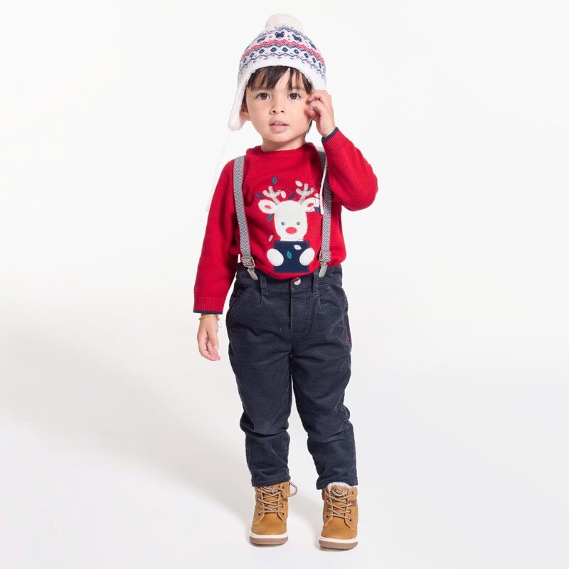 Pantalon velours fantaisie à bretelles amovibles gris bébé garçon Gris ou noir