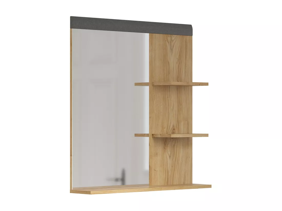 Meuble d'entrée - Miroir mural avec étagères - Chêne et Feutre - Naturel-Gris foncé - 79 - 85 - 16 cm