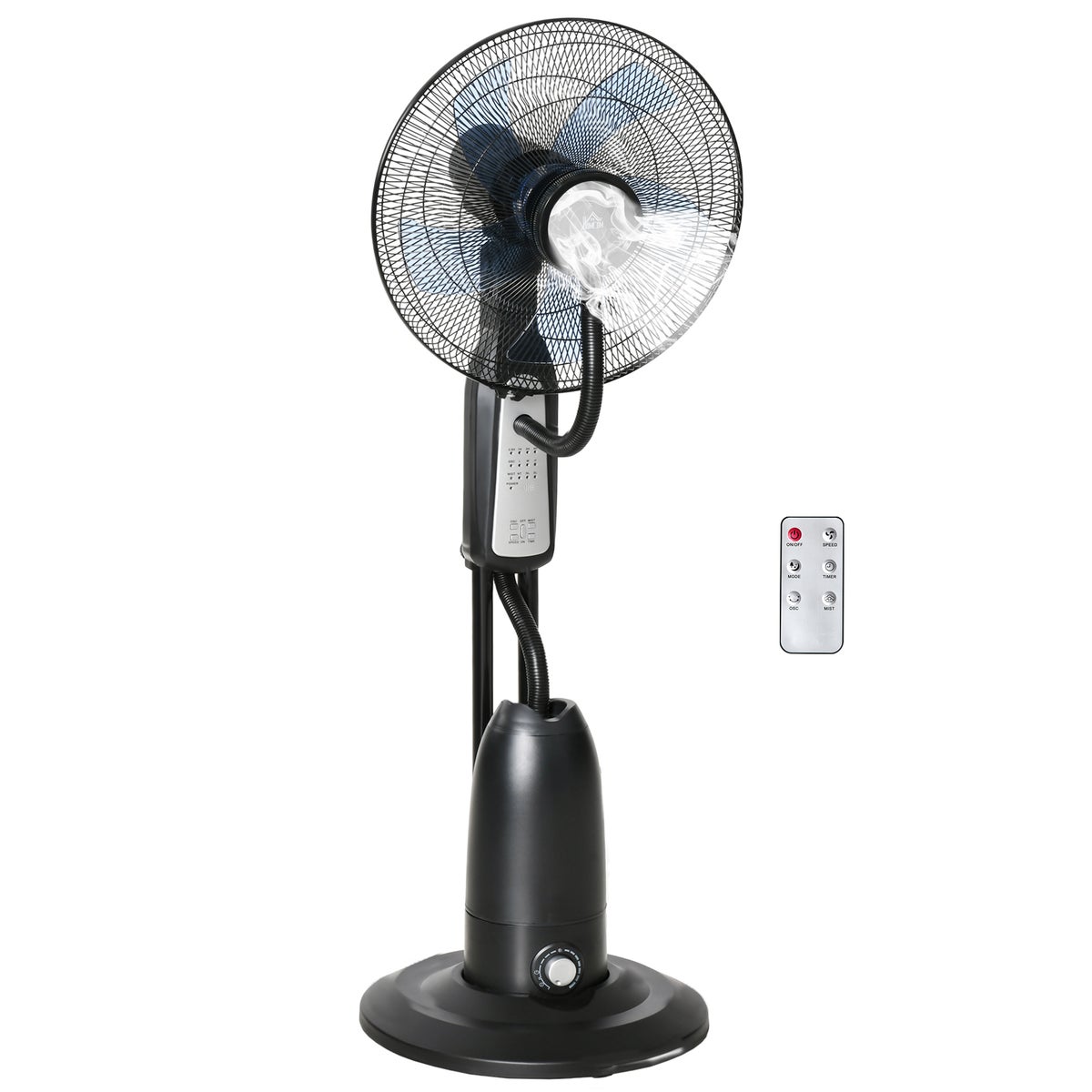 HOMCOM Staande ventilator met 2,8 liter waterkoeling, 90 W ventilator met timerfunctie, 3 standen met nevelfunctie, verstelbare kantelhoek, metaal, zwart, 44,5 cm x 44,5 cm x 120 cm