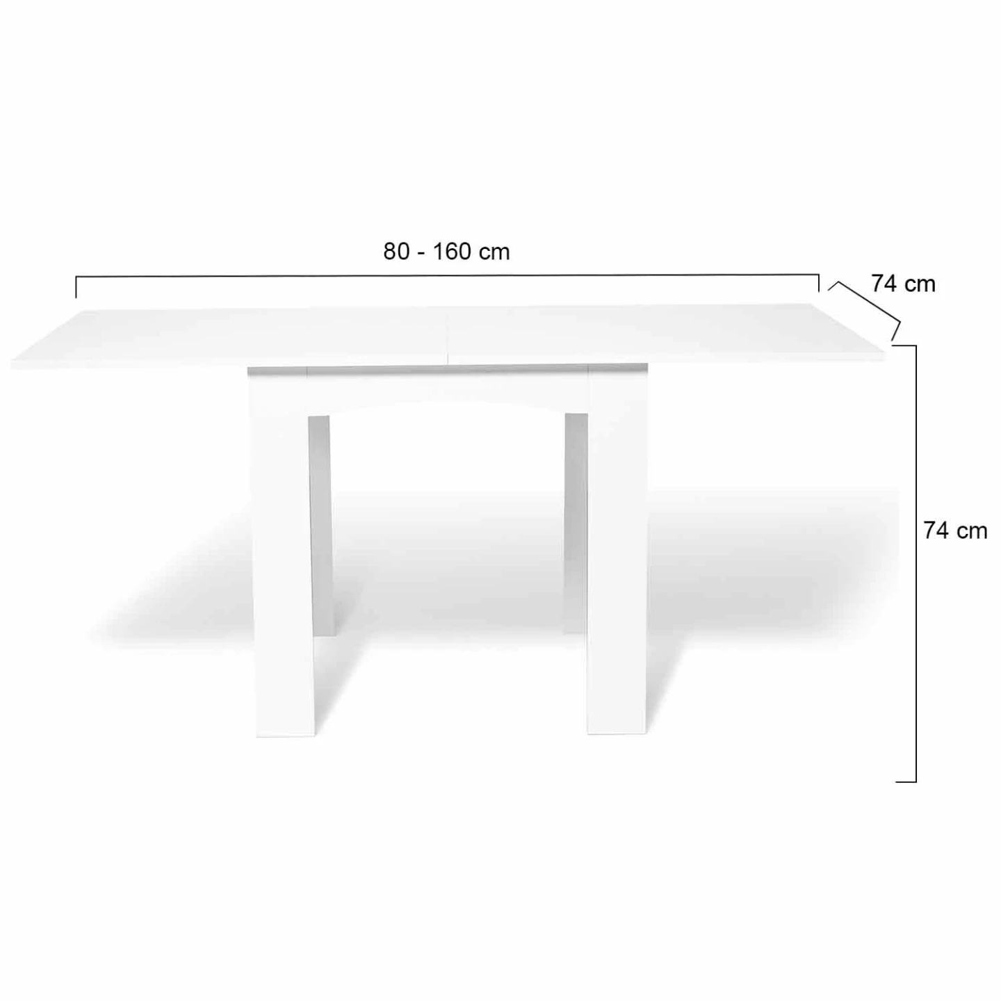 Table à manger extensible rectangle DONA 4-8 personnes blanche 80-160 cm