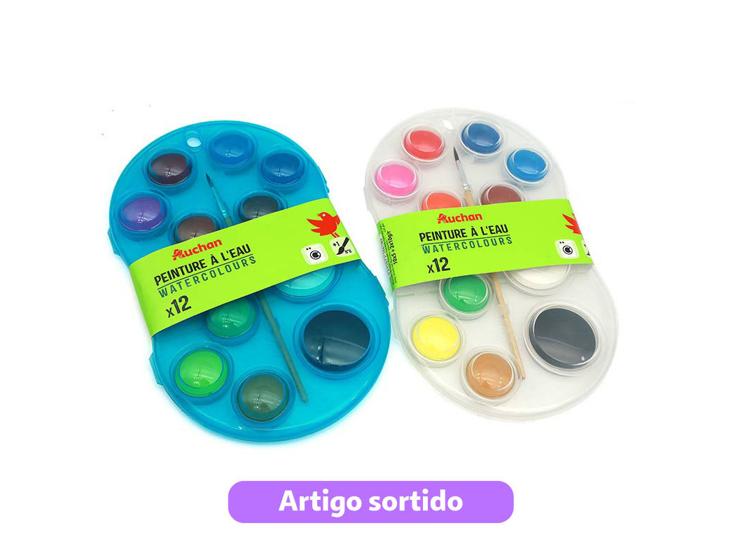 AGUARELA AUCHAN CAIXA 12 CORES COM PINCEL MODELOS SORTIDOS