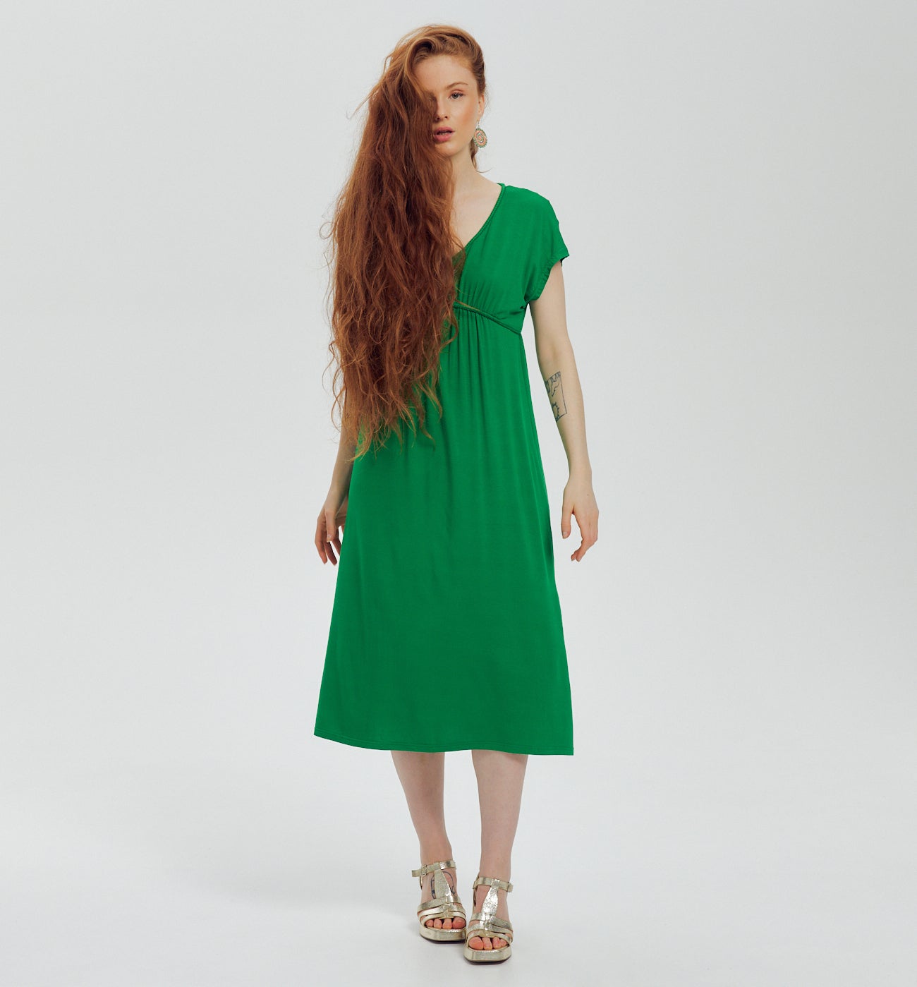 Robe mi-longue en jersey - Vert