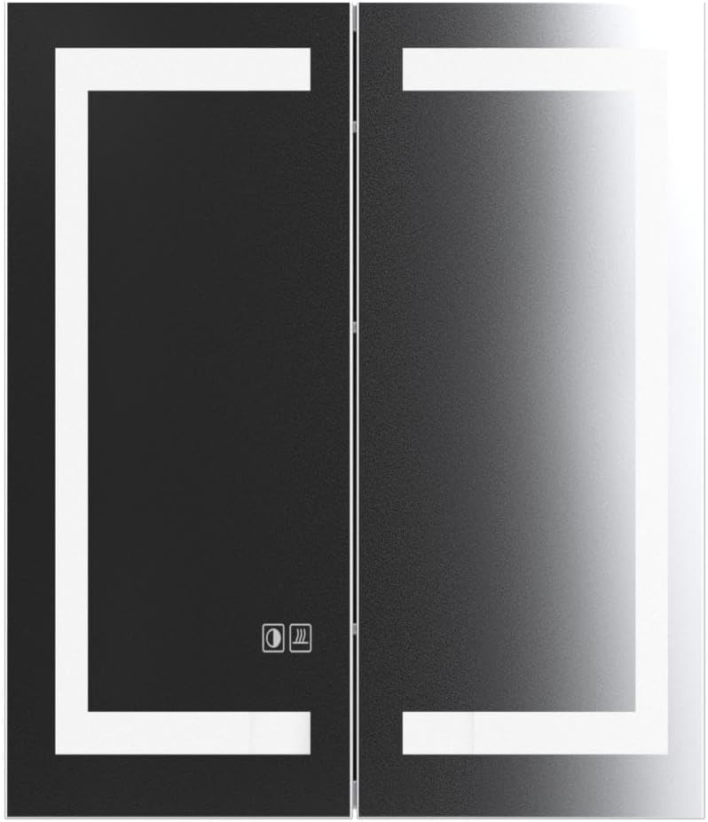 SONNI Spigelschrank mit Beleuchtung 60x70cm beschlagfrei Badspiegelschrank mit Rasiersteckdose und Touch-Schalter Edelstahl Badezimmer-Spiegelschrank