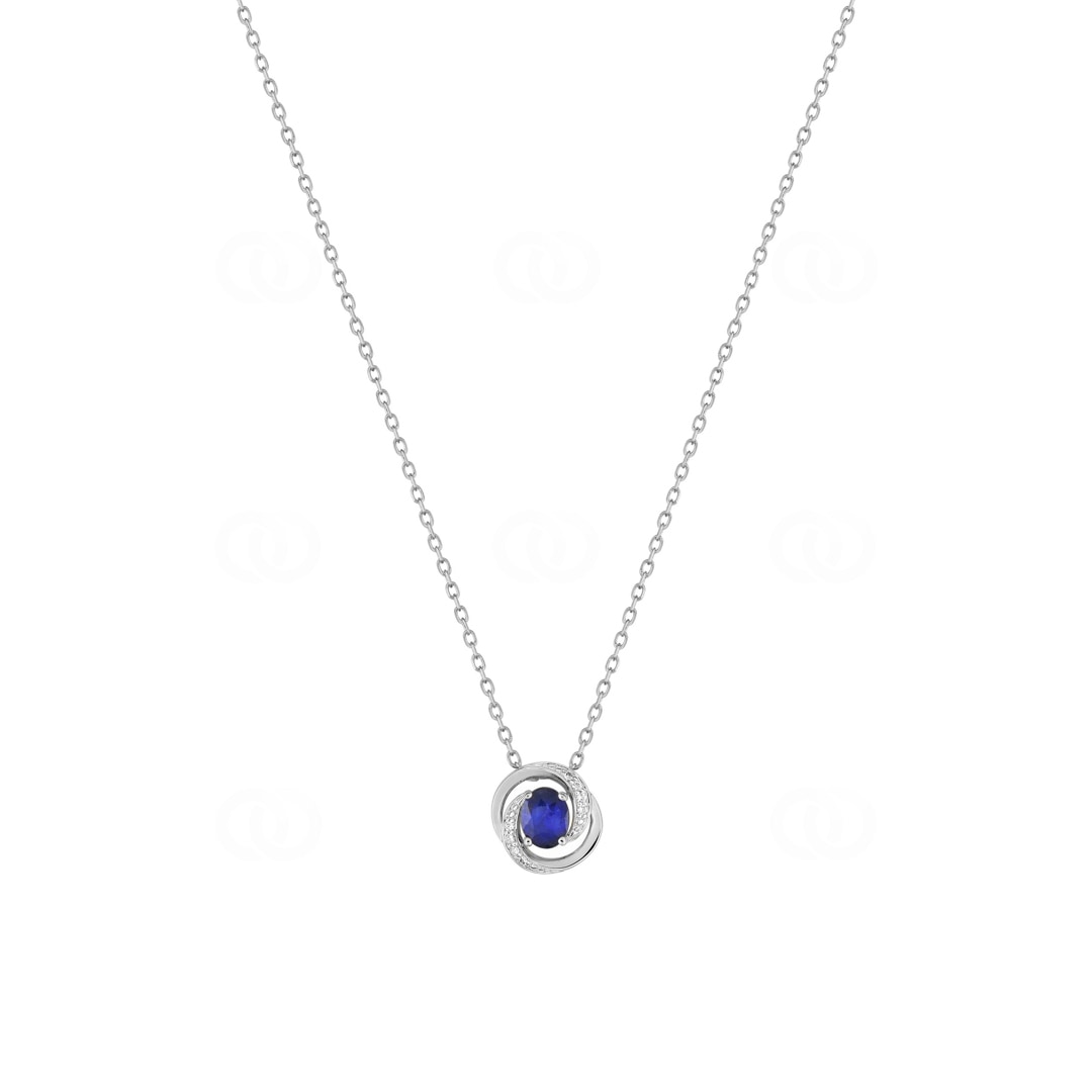 Collier mit Anhänger 750/18 K Weissgold mit Saphir und Zirkonia