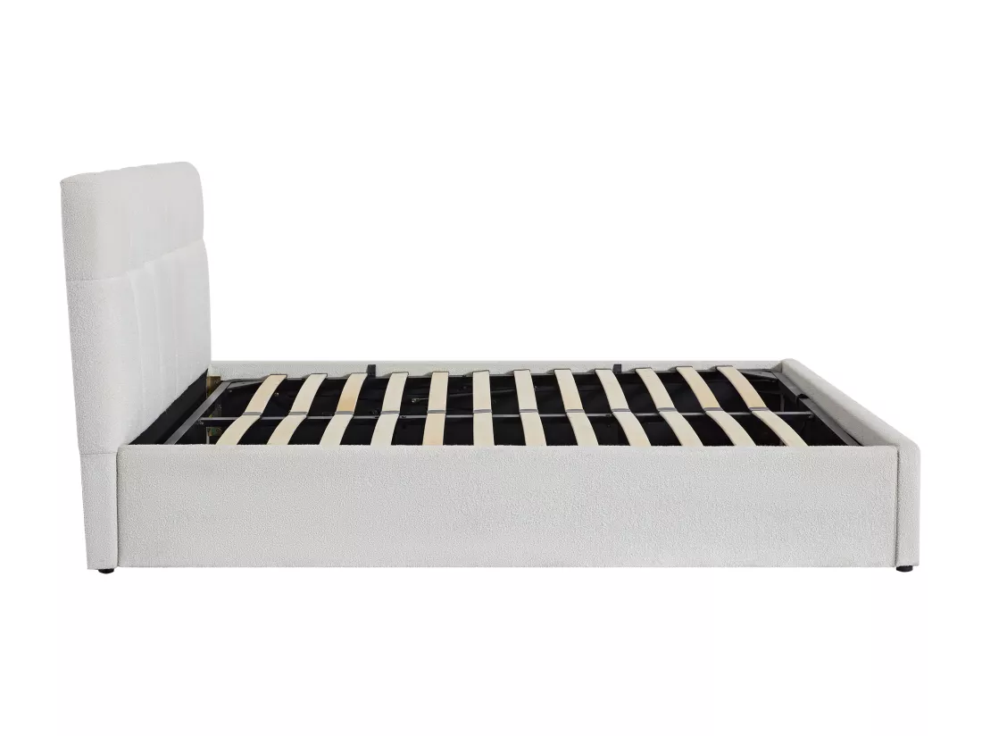 Lit coffre 140 x 190 cm - Tissu bouclette - Blanc - MAZIRI