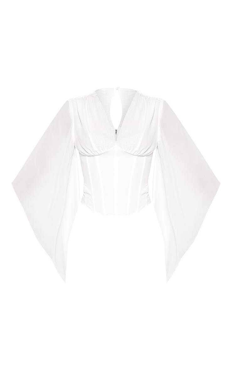Blanc Top En Mousseline À Taille Corset Et Manches Drapées