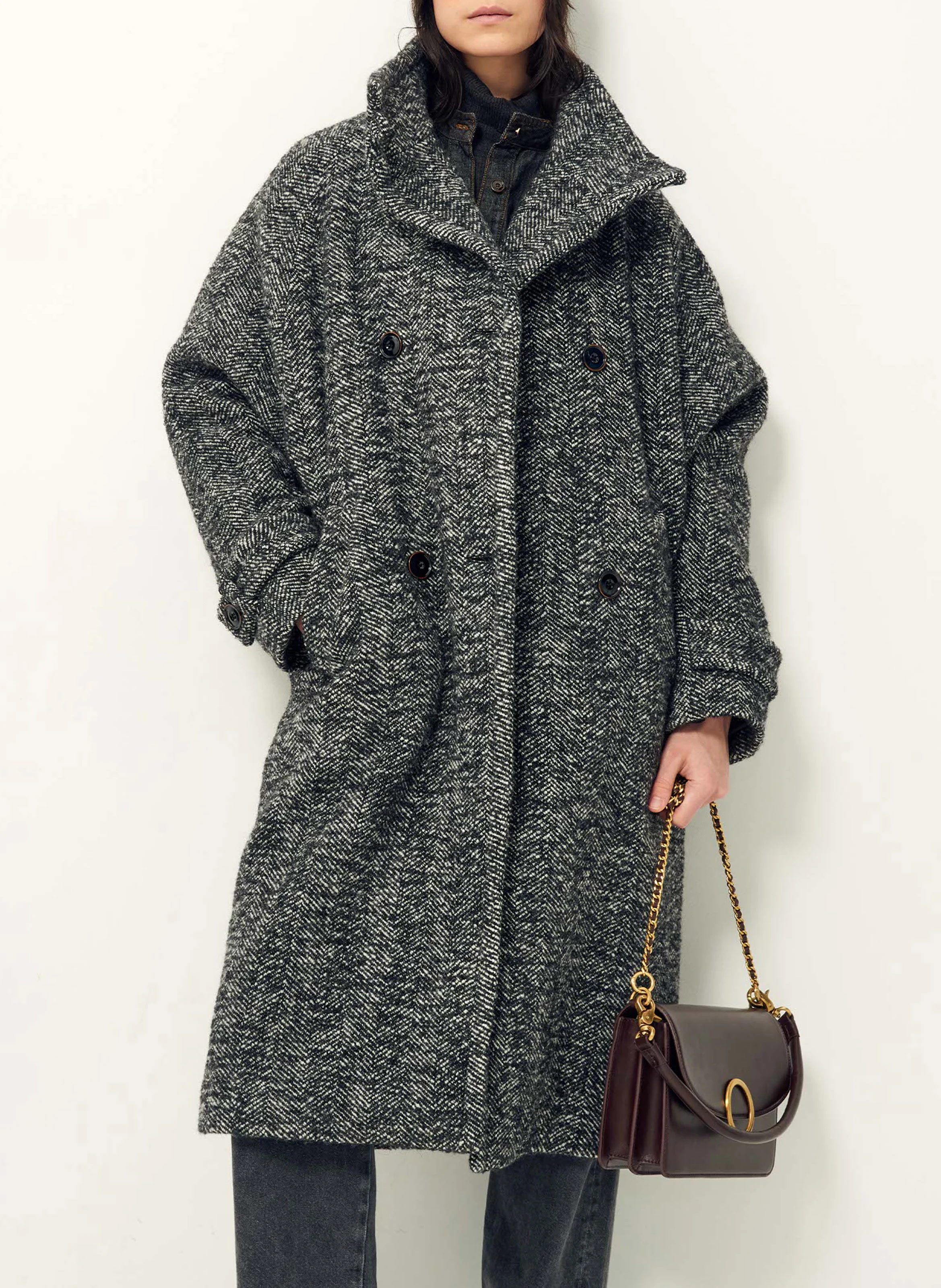 BLEECKER STREET - Manteau col montant en laine mélangée | Noir