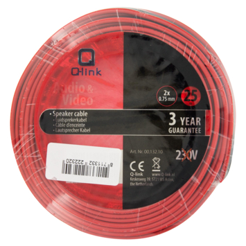Q-Link luidsprekersnoer 2x0.75mm 25 meter rood/zwart