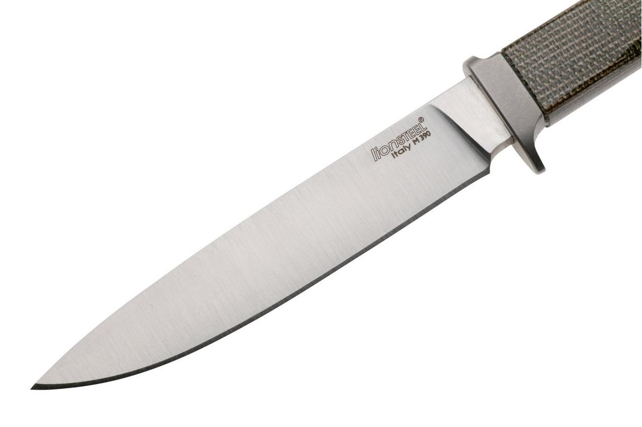 LionSteel Ago AG1-CVG Green Canvas Micarta, Titanium Guard, vaststaand mes