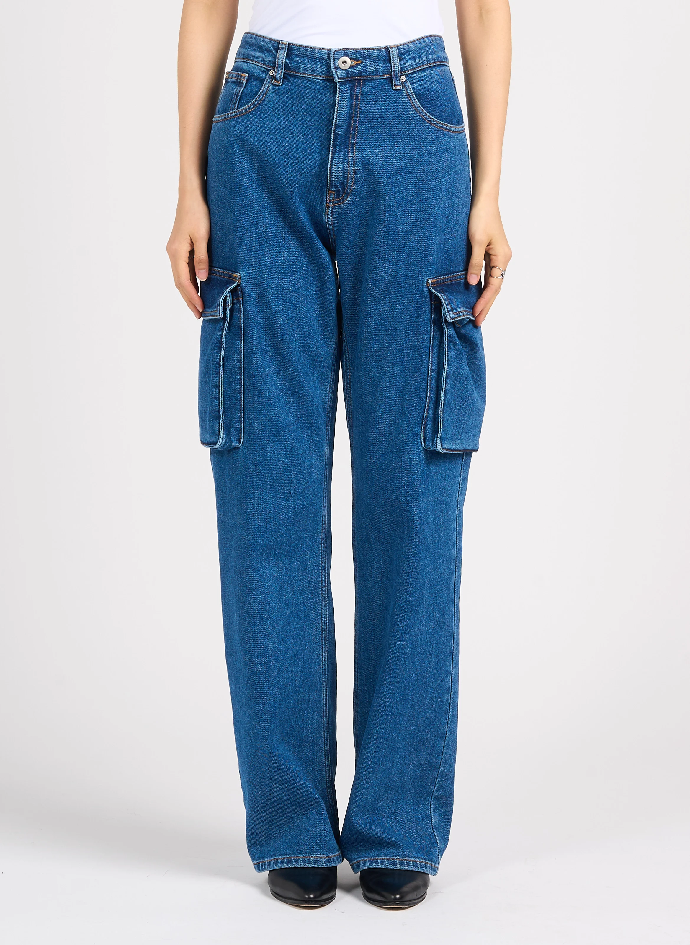 BATTLE - Jean cargo en coton stretch | Bleu