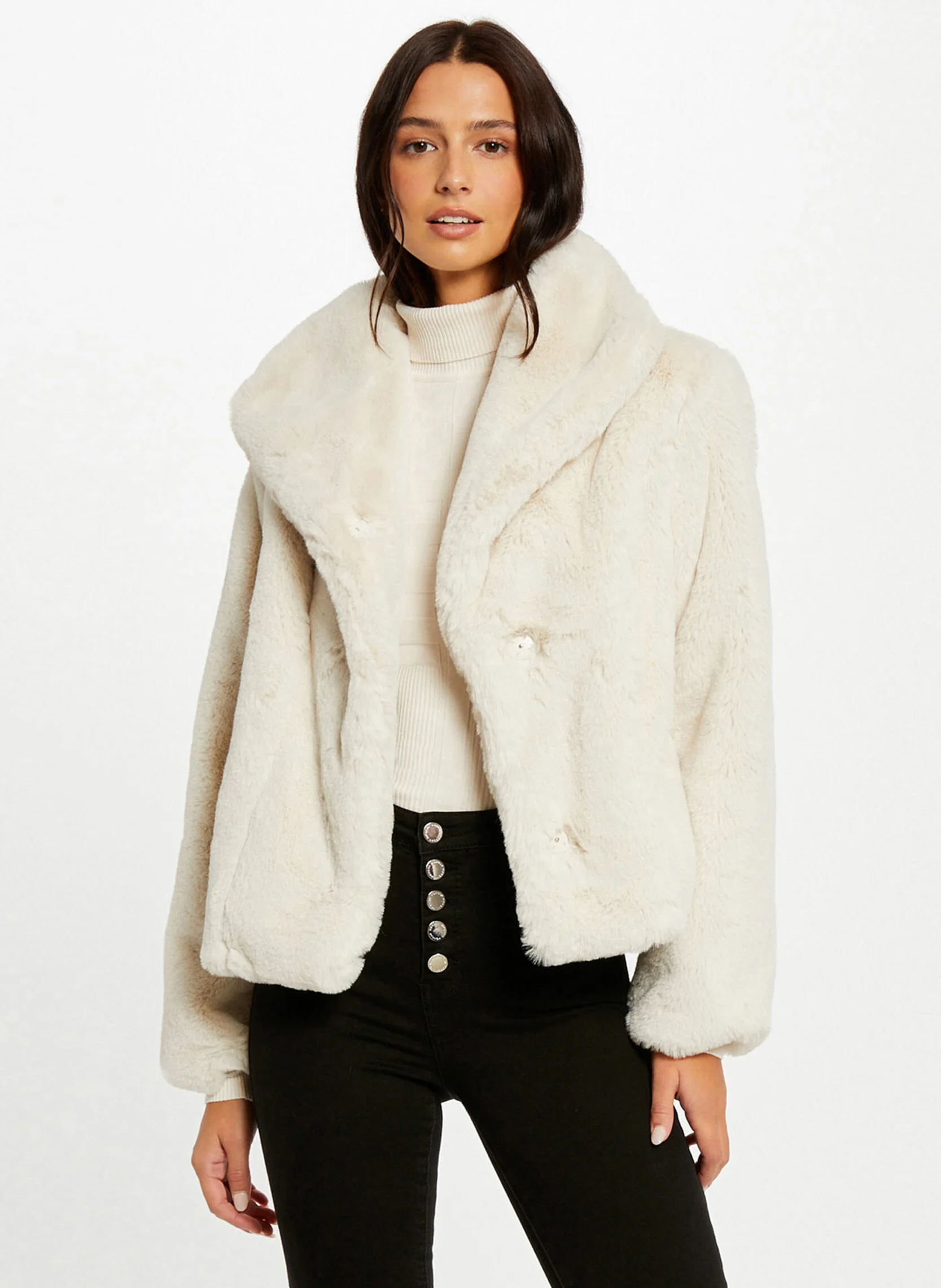 GEDOU - Manteau court en fourrure synthétique| Beige