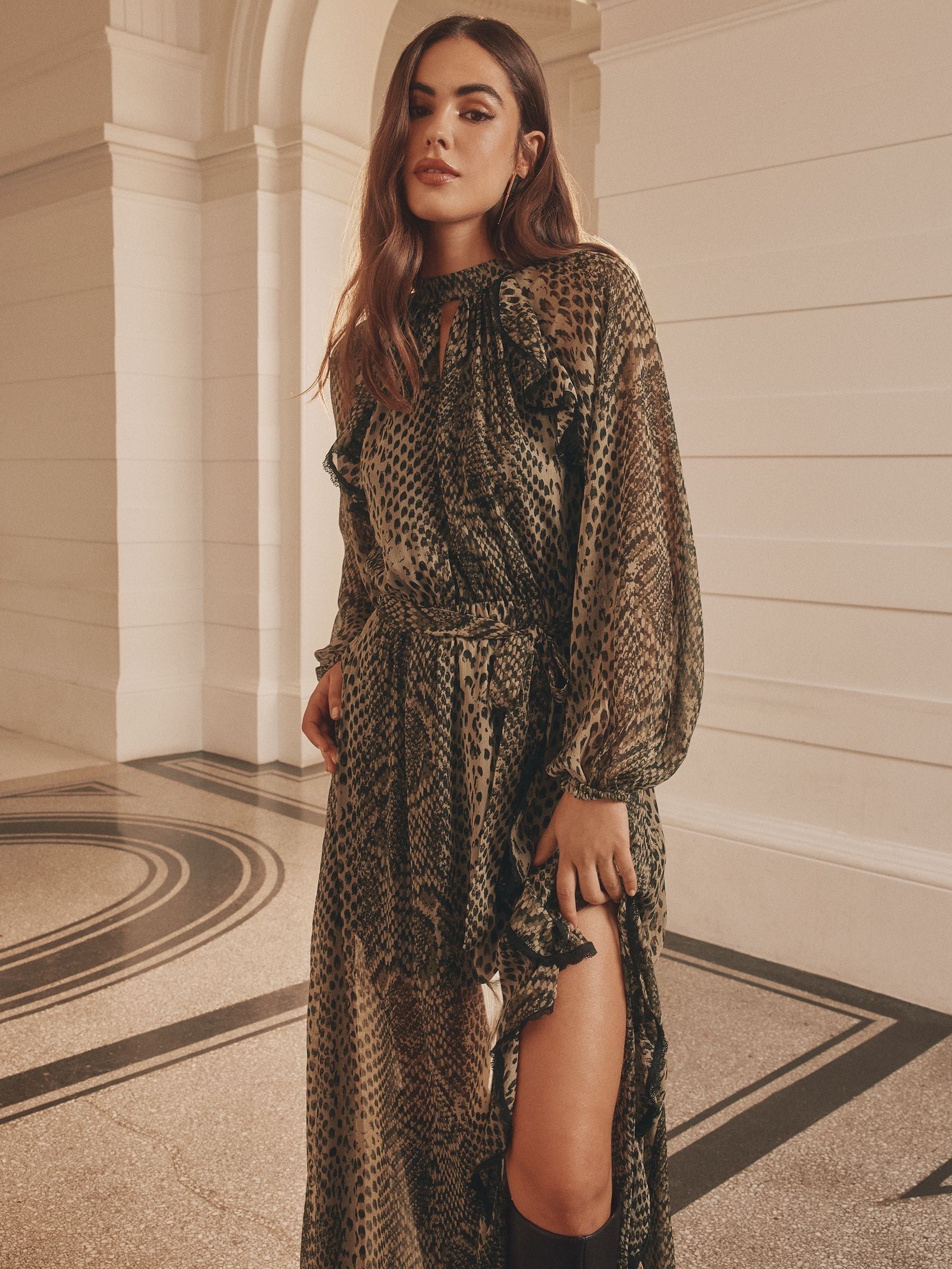 Lipsy Long Sleeve Ruffle Maxi Dress