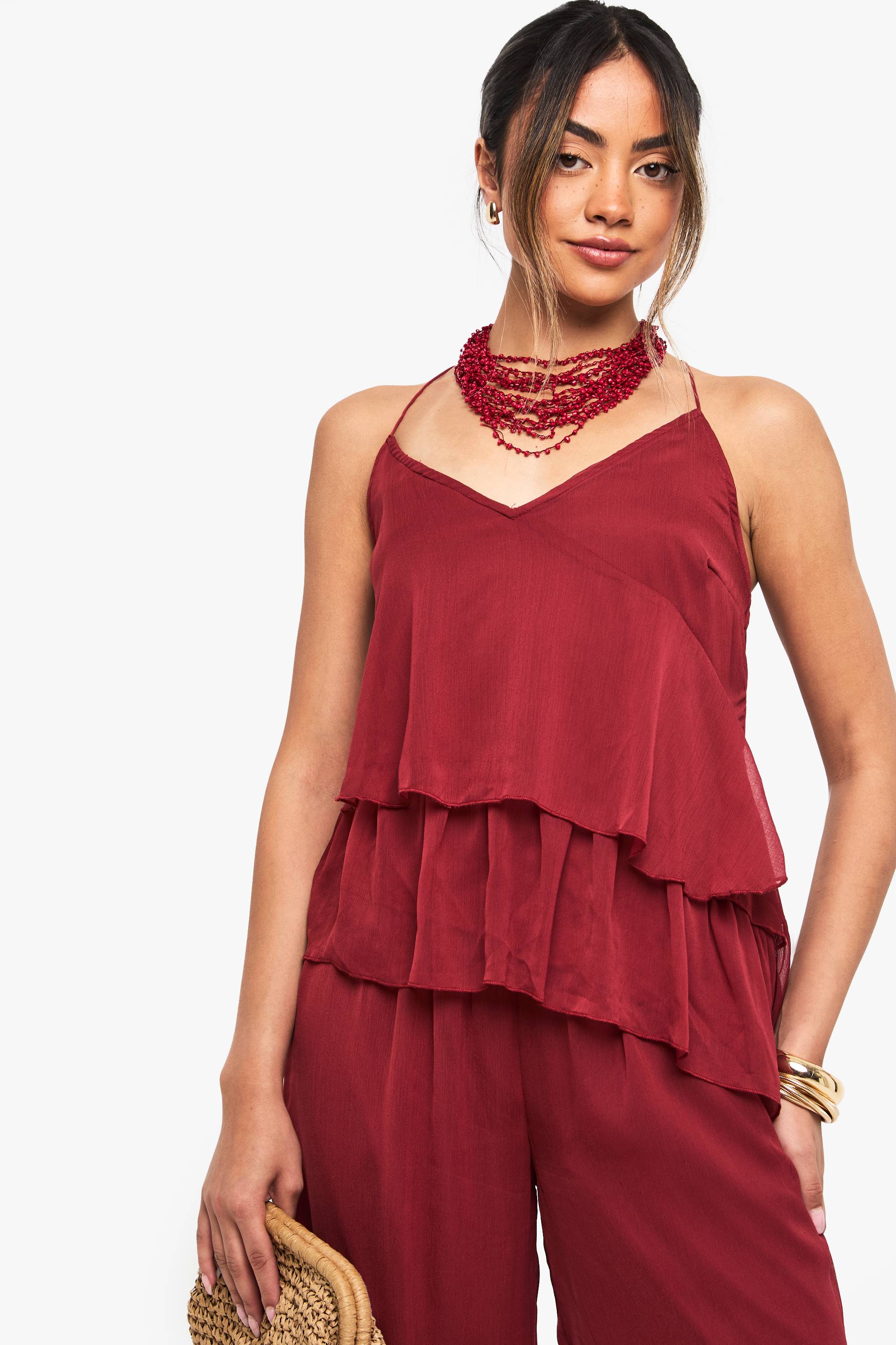 boohoo Cami en chiffon à double ourlet flottant