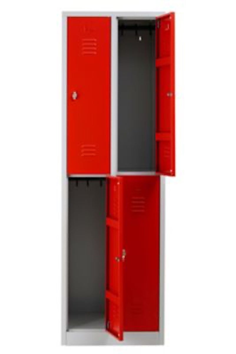PROREGAL Garderobekast Camel 4 Compartimenten HxBxD 195 x 60 x 50 cm Hangslot Grijs-Rood
