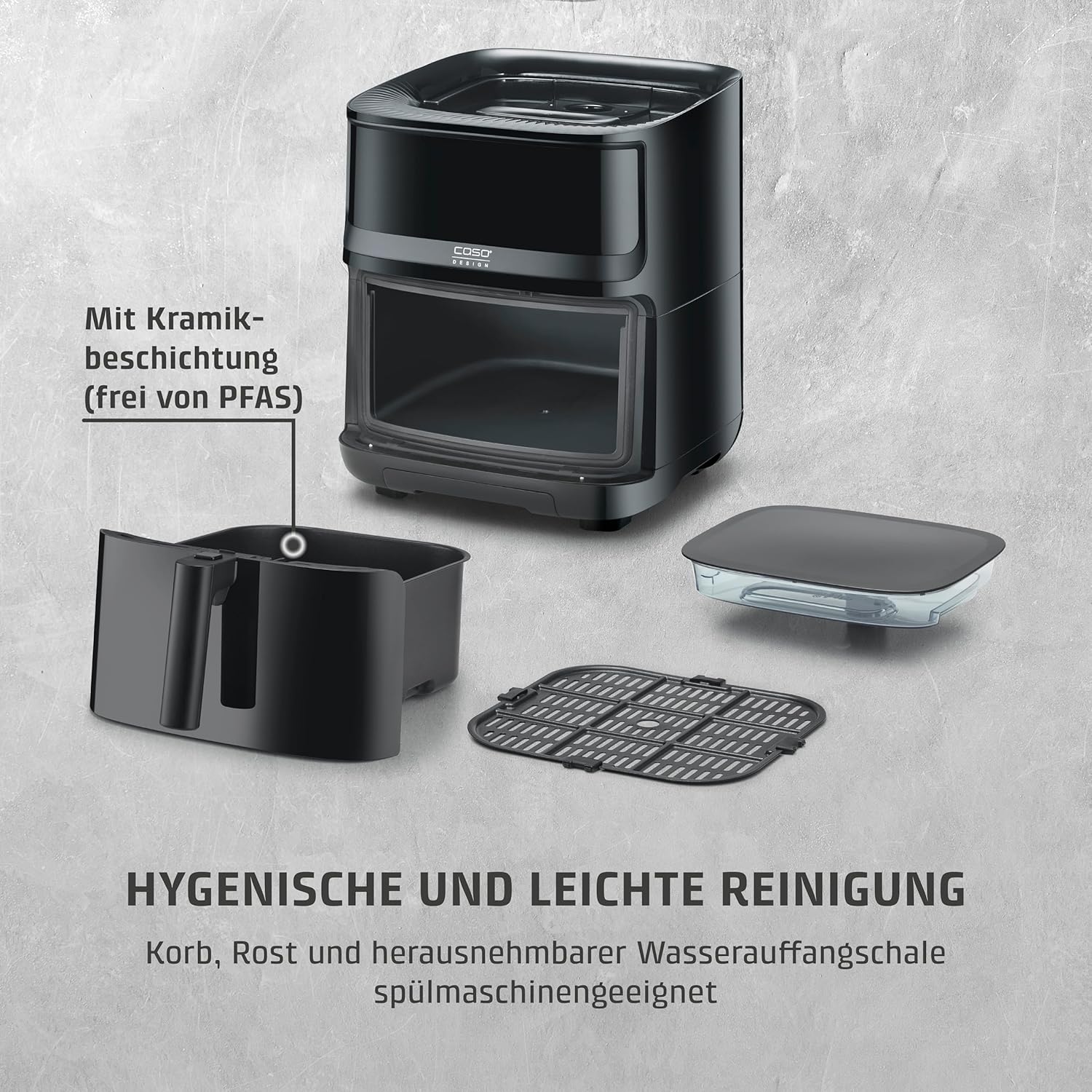 CASO AirFry & Steam 700 - Heißluftfritteuse und Dampfgarer - Testurteil: Sehr Gut, extra großes Korbvolumen 7 Liter, Dampfgarer & Airfryer, Fritteuse ohne Öl/Fett, Schwarz