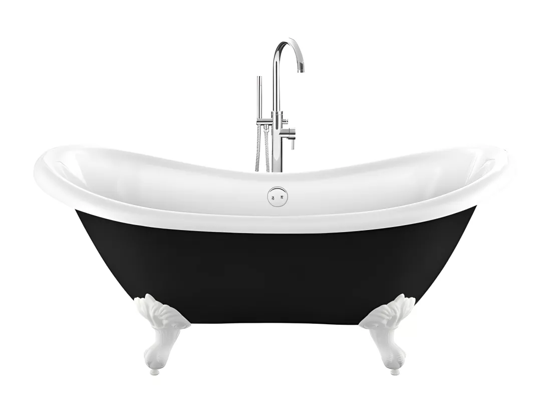 Baignoire ancienne rétro sur pieds DARLINGTON Noire 175 cm Pieds d'Aigle Blancs