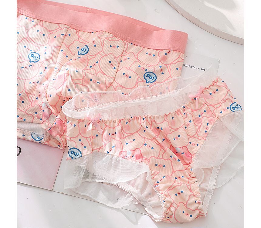 Pancherry - Koppelset: Mesh Ruffle Panty met Varkensprint + Boxershort