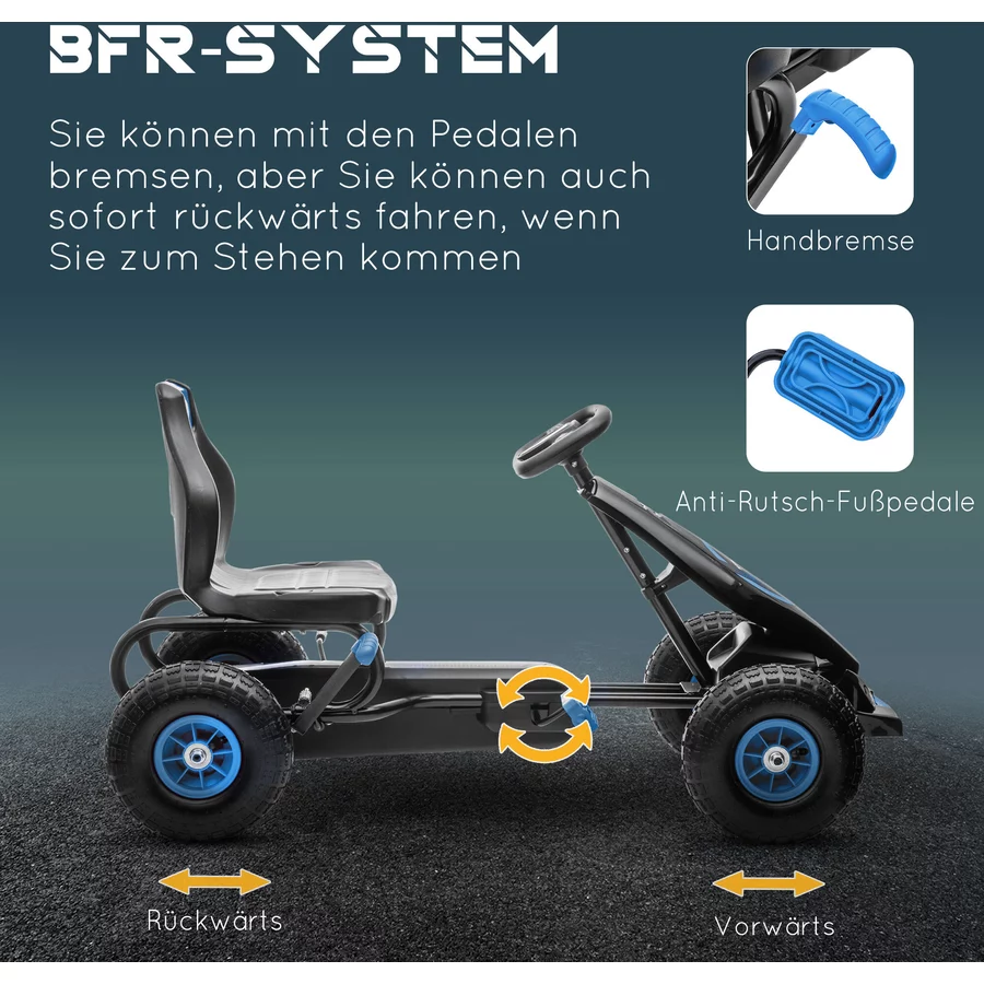HOMCOM Go Kart mit verstellbarem Schalensitz blau, schwarz