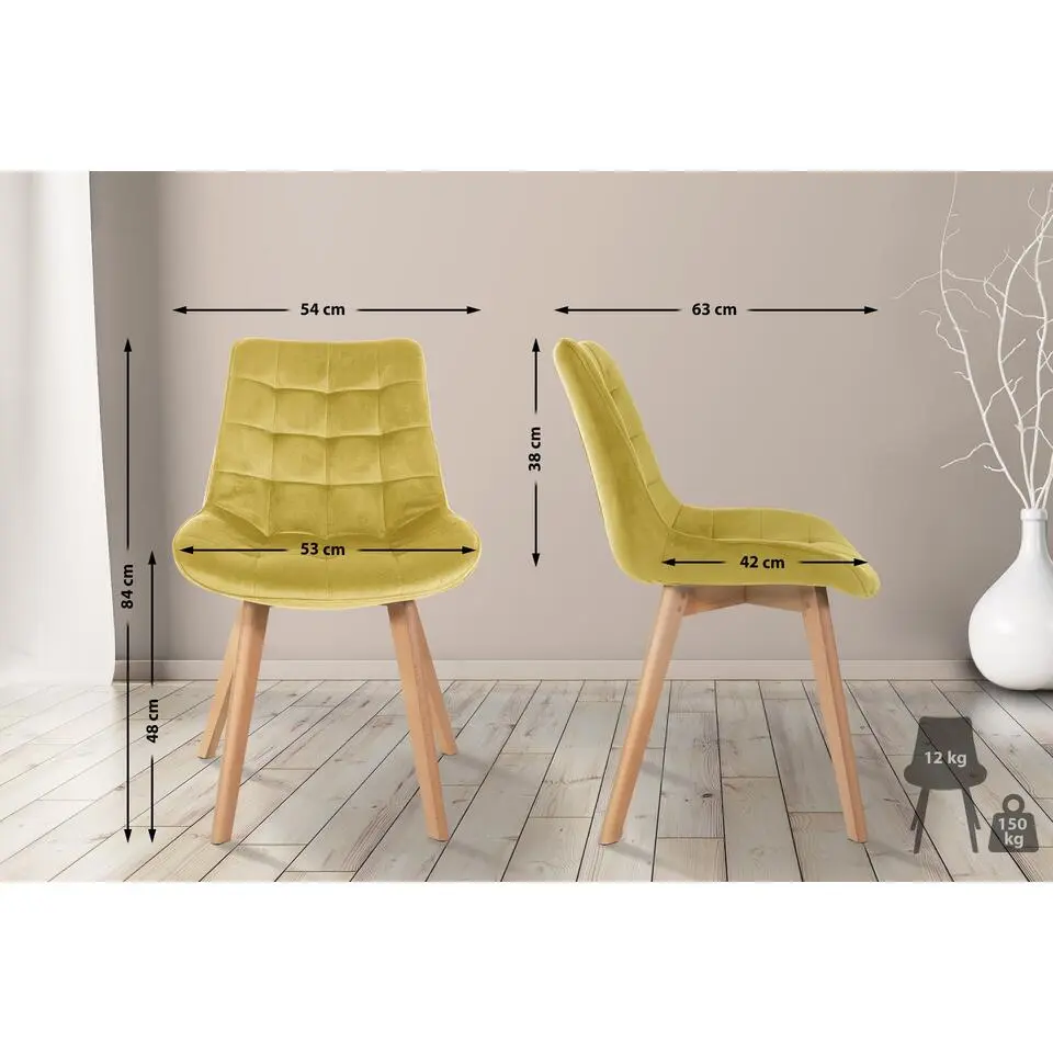 CLP Eetkamerstoel Brook natura Frame - Fluweel - geel