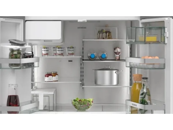 Siemens iQ500 KF96IAPEA - Køleskab/fryser - frans dør-bundfryser med isdispenser, vanddispenser - bredde: 90.5 cm - dybde: 73.1 cm - højde: 183 cm - 574 liter - Klasse E - børstet stål