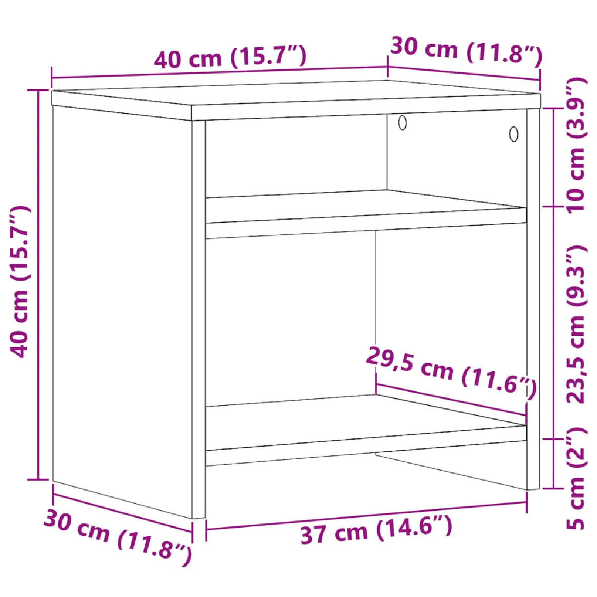 vidaXL Table de chevet - Vieux bois 40x30x40 cm