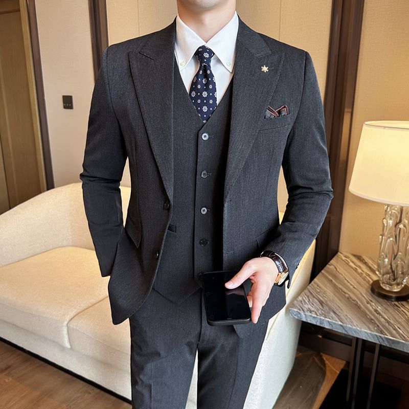 Blueforce - Set: effen blazer met knoopjes + V-hals vest + pantalon