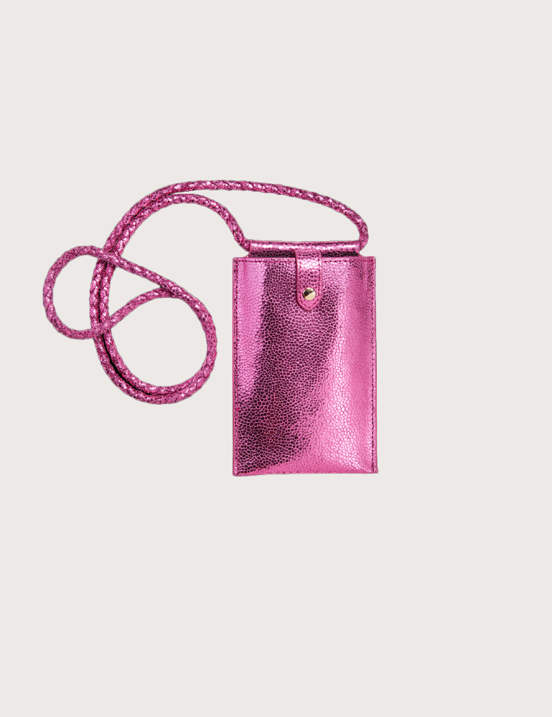 PIECES POCHETTE TÉLÉPHONE EN CUIR DAINO FUSCHIA