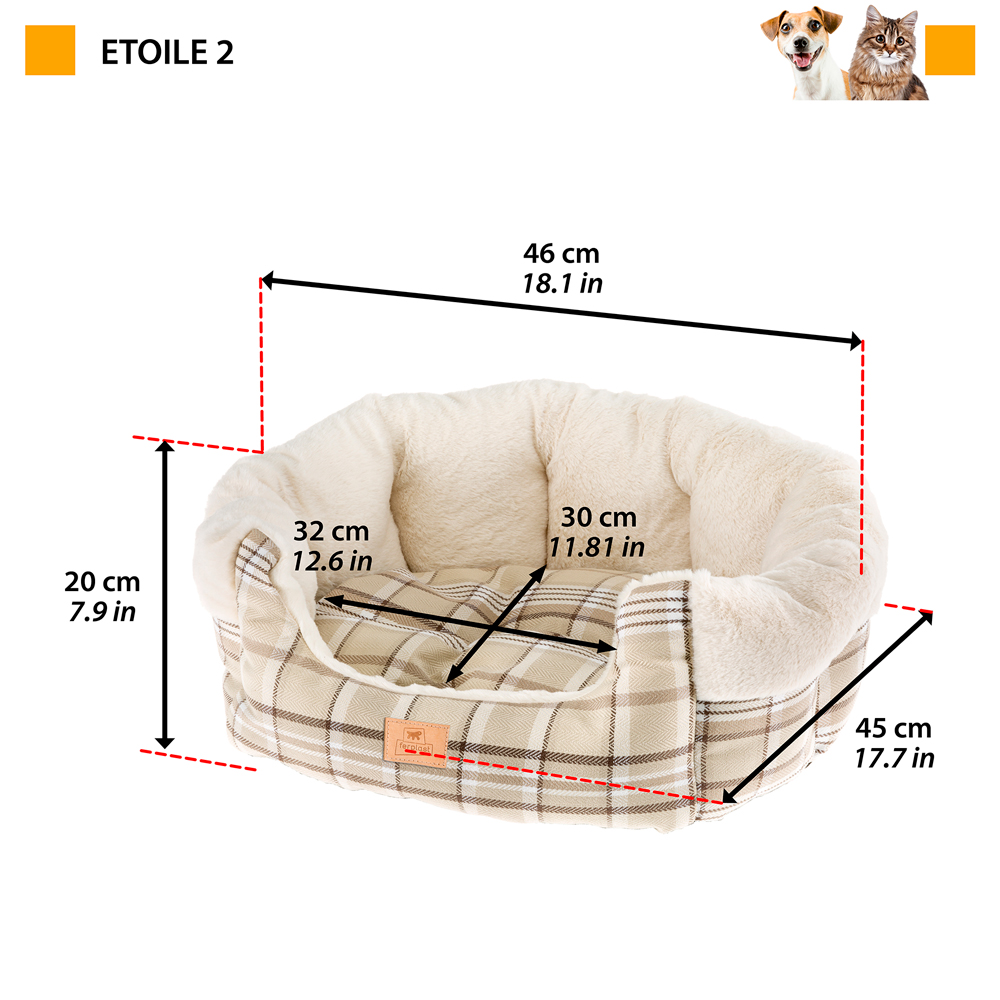 Ferplast couchage pour chiens et chats etoile 2, divan pour animaux avec coussin, écossais, fourrure douce et écologique, lavable,