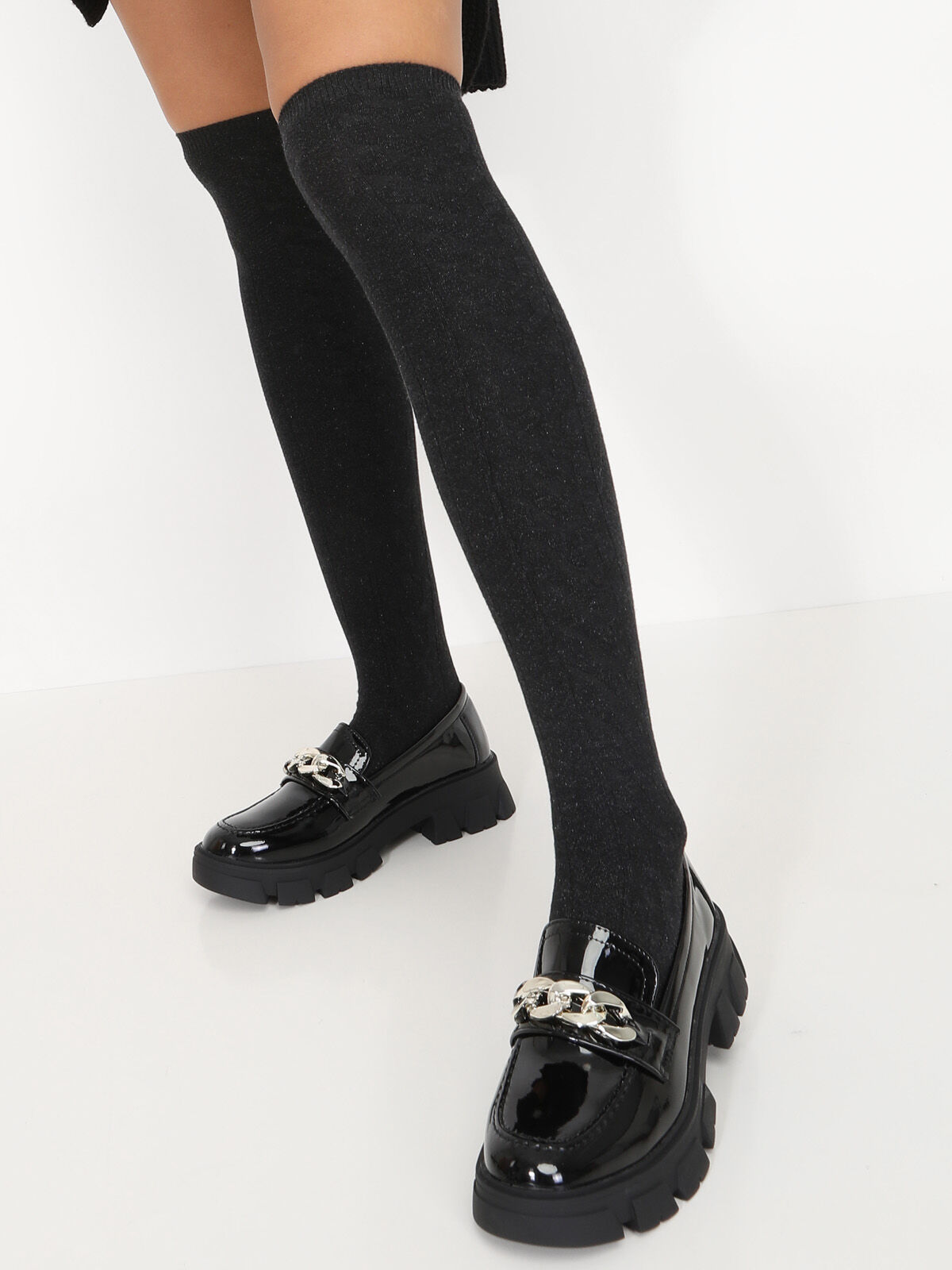 Chaussettes hautes en maille brillante- Noir