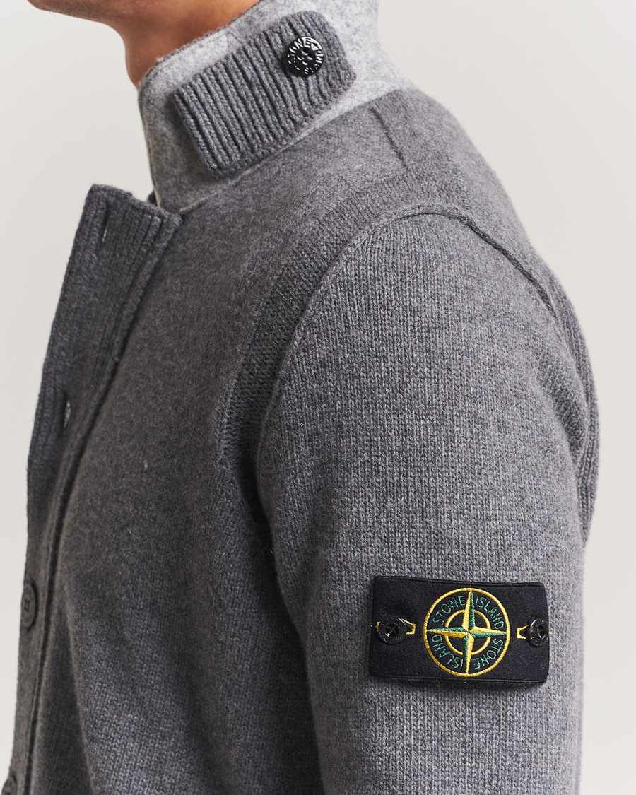 Stone Island Knitted Lambswool Zip Cardigan Cement Melange